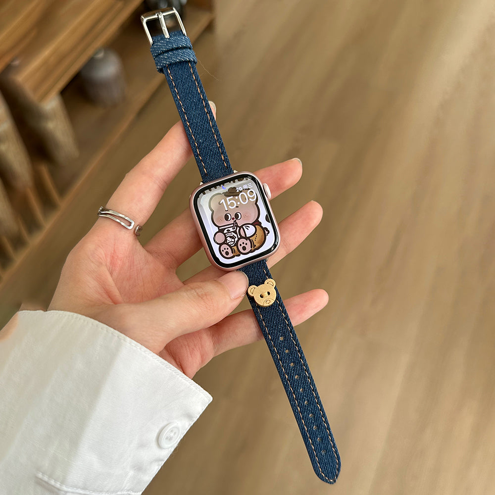 For Apple Watch Series 9 8 7 41mm / 6 5 4 SE (2023) SE (2022) SE 40mm / 3 2 1 38mm Denim Watch Band - Dark Blue For Apple Watch Series 9 8 7 41mm / 6 5 4 SE (2023) SE (2022) SE 40mm / 3 2 1 38mm Denim Watch Band - Dark Blue